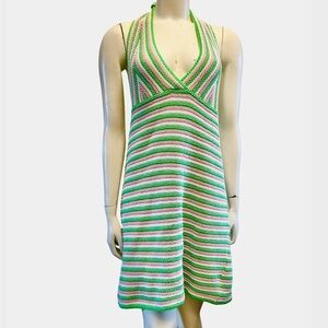 Primark Vibrant Green, Pink & White Boho Knit Halter Sundress